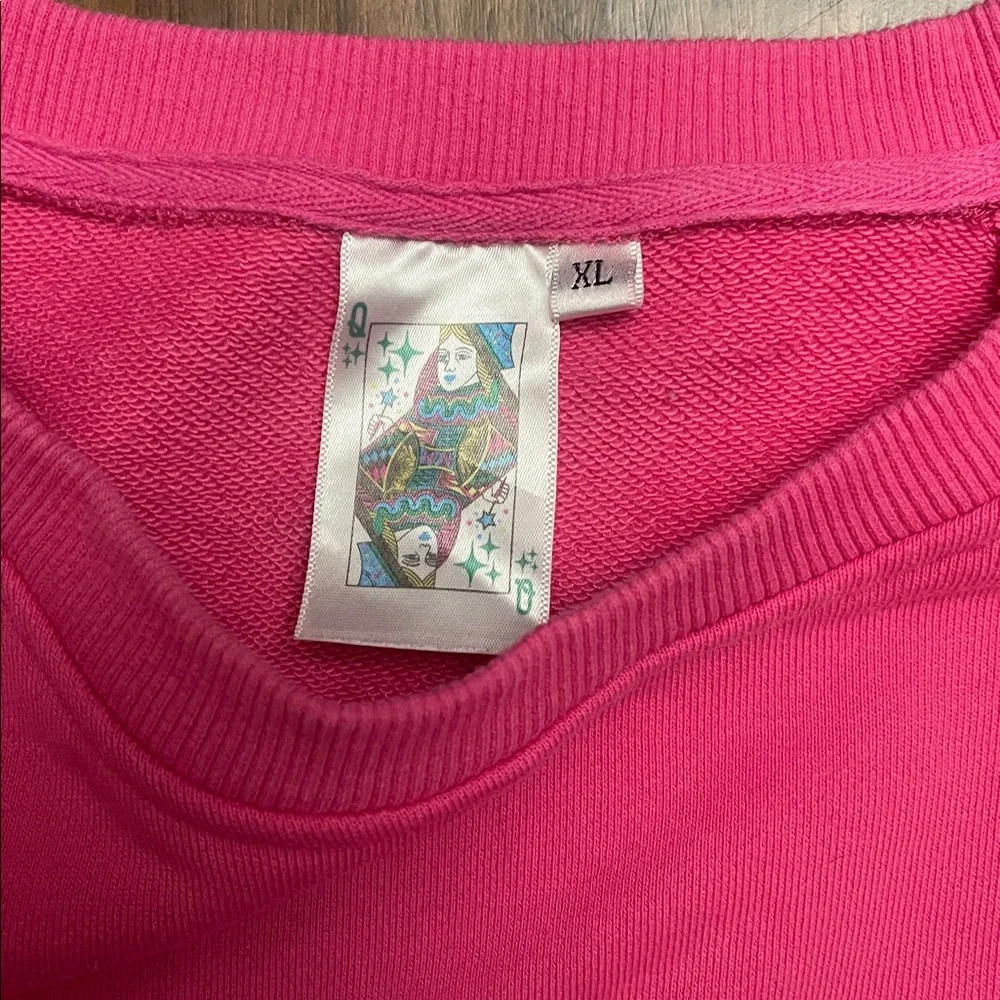 Queen of Sparkles Heart on Your Sleeve sequin hot pink Valentine’s Sweatshirt XL - Picture 6 of 15
